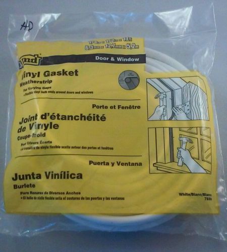 Window &amp; Door Vinyl Gasket, 1/2in. x 1/4in. x 17&#039; White, made in USA