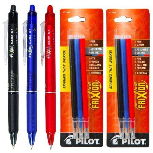 Pilot frixion clicker retractable gel ink pens, eraseable, fine point 0.7mm, for sale