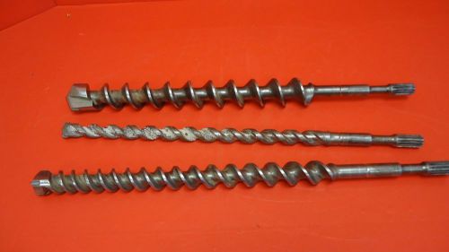 Lot (3) 12 Spline Rotary Hammer Drill Bits 1&#034;, 1 3/8&#034;, &amp; 2&#034; - 23&#034; Long