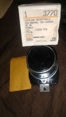 50 AMP LOCKING RECEPTACLE 250VDC/600VAC/3P/3W ARROW HART 3770 SINGLE  -NIB