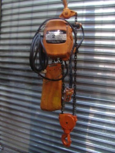 Harrington 2 ton chain hoist 4.6 ft/min 15 ft chain 115v 1 phase   good shape for sale