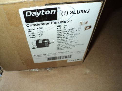 DAYTON 3LU98 MOTOR , 1/2 HP , 1075 RPM , 48YZ FR , 460 V , 1 PHASE , HVAC/R APP