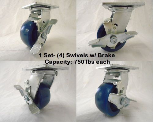 4&#034; x 2&#034; swivel caster w/ brake solid polyurethane elastomer wheel tool box (4) for sale