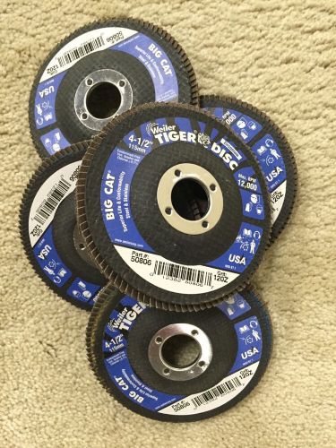 (5) pk weiler 50806 4-1/2&#034; big cat abrasive flap disc/flat/phenolic backing/120z for sale