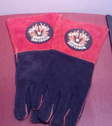 New Harley-Davidson Orange &amp; Black, Lined Suede Leather Welding Gloves Sz. Large