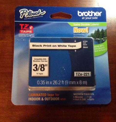 Genuine brother p-touch tze-221 label tape tz221 3/8&#034; black/white fits pt-d200 for sale