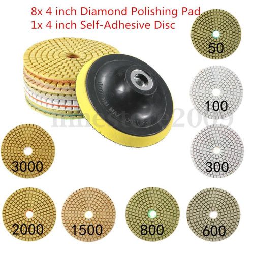 8x Wet/Dry 4-Inch Diamond Polishing Pad Granite Stone Marble +Self-Adhesive Disc