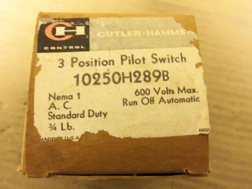 New Cutler Hammer 3 Pos Pilot Switch 10250H289B Nema 1 600V Run Off Automatic