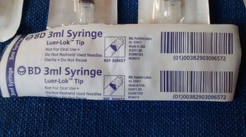 6x 3mL cc Syringes BD USA 309657 Sterile Luer-lok Tip Disposable wrapped seal