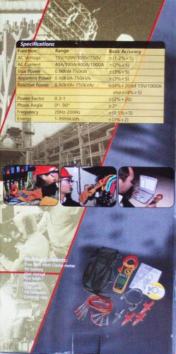 Cem dt3353 digital 1000a ac 3-phase watt volt current true rms power clamp meter for sale