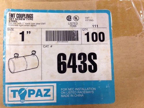 Case of topaz 1&#034; emt couplings set screw type catalog#643s **unopened**100 total for sale