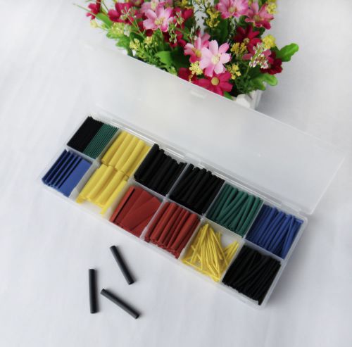 280 Pcs 8 Sizes 5 Colors 1.8&#034; Polyolefin 2:1 Halogen-Free Heat Shrink Tubing Box