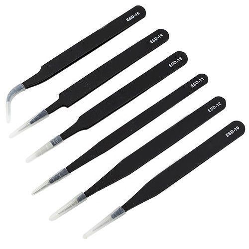 2015 6 pcs Safe Anti-static Tweezers Repairing Maintenance Tools ESD