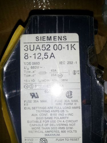 SIEMENS 3UA52 00-1K 8-12,5A NEW IN BOX OVERLOAD RELAY #B11