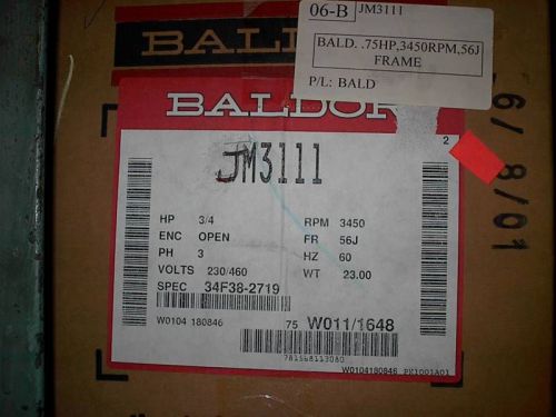 Baldor AC Motor CAT# JM3111 0.75 HP 3450 RPM 56J Frame 3 PH