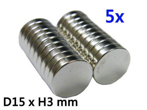 5pcs Super Strong Neodymium Rare Earth Magnet N38 Disc 15 mm dia. x 3 mm thick