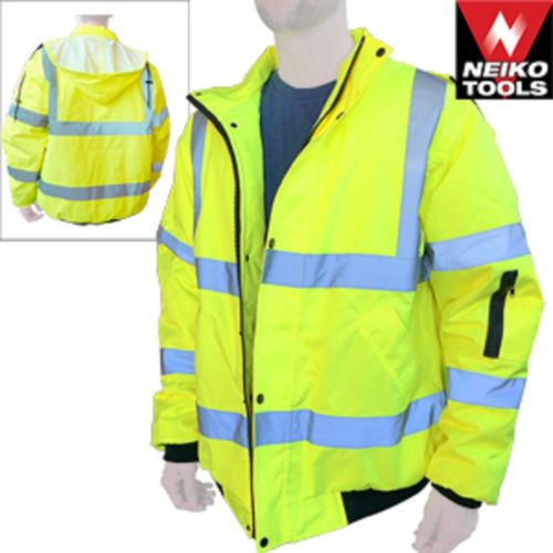 Hi-Vis Class 3 Safety Jacket, Reflective Coat, Bomber Jacket, Size: LARGE