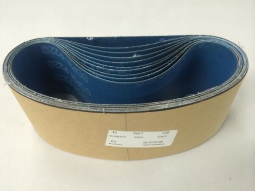 NEW *Set of 10* Wet / Dry 220 Grit Abrasive Sanding Belts 3&#034; x 21&#034; FREE SHIPPING