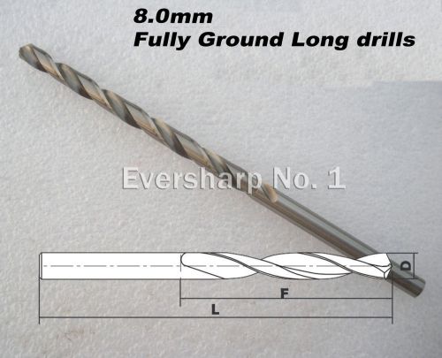 Lot new 5 pcs straight shank hss(m2) twist drills bits 8.0mm long jobber drills for sale