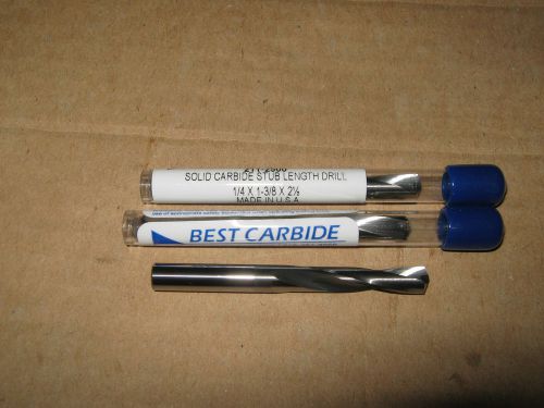 1/4&#034;(.2500)SOLID CARBIDE 15DEG HELIX 135DEG SPLIT PT SCREW MACH DR BIT LOT of 3