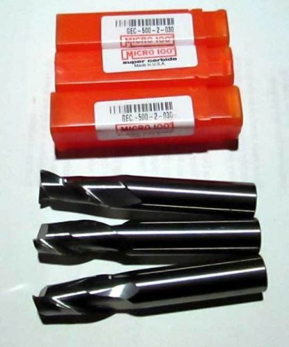 3 pc. micro 100 gec 1/2&#034;x . 030(cr) 2 fl carbide cc cnc end mills-hard metals for sale