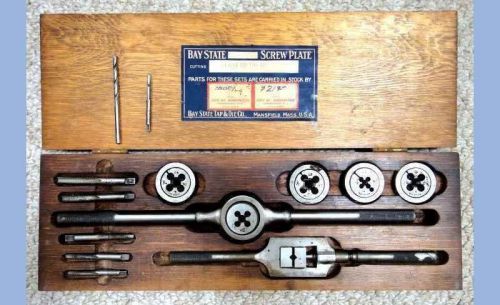 Antique bay state tap &amp; die screw plate w/orig wood box tool mansfield ma for sale