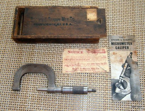 Antique brown &amp; sharpe micrometer caliper + original wood box &amp; manual -1800`s- for sale