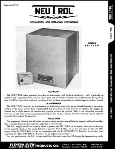 Electro-Matic Neutrol Magnetic Chuck Control Manual