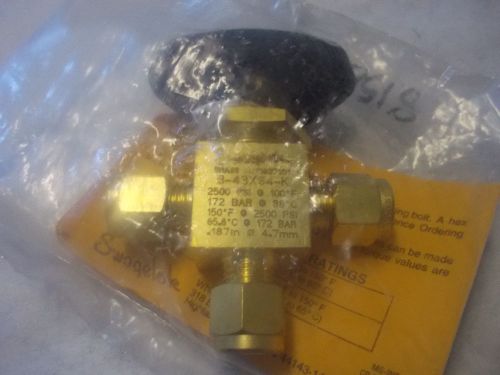 SWAGELOK B-43XS4-K VALVE,BRASS 3-WAY,2500PSI @ 100&#039;C