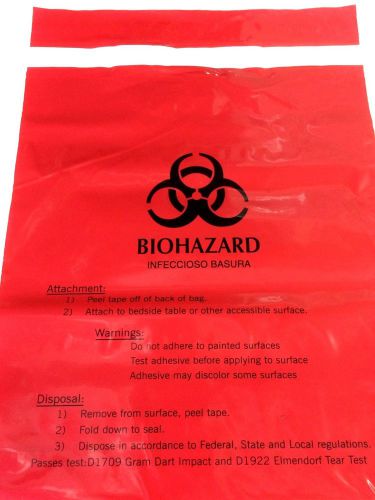 Lot of 10 clear protection red stick on biohazard waste bags 9x10&#034; for sale