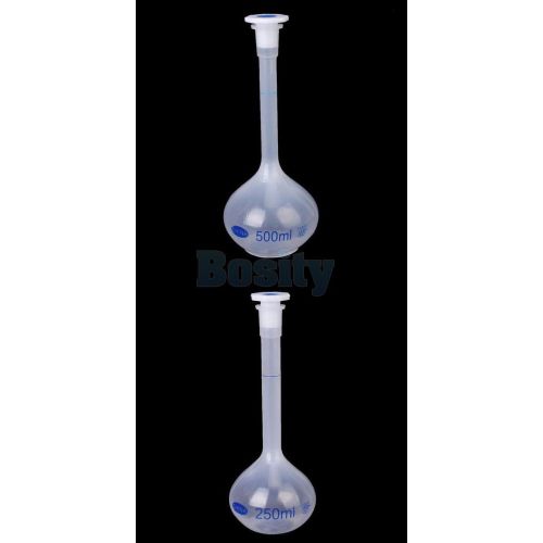 2pcs 250 500ml lab volumetric flask measuring bottle graduated container w/ cap for sale