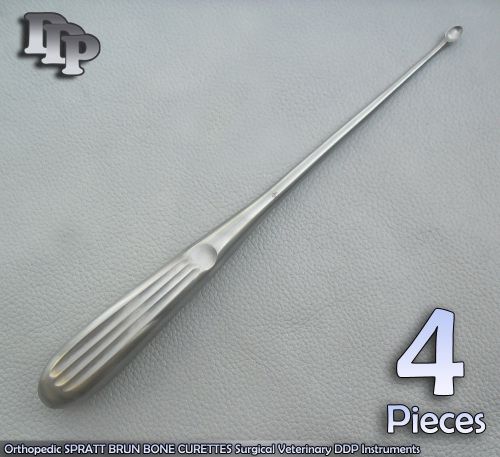 4 Pcs Orthopedic SPRATT BRUN BONE CURETTES 4/ 9&#034; Surgical DDP Instruments