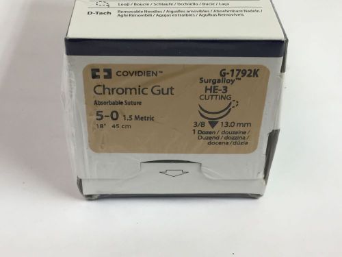 Covidien G-1792K Chromic Gut Absorbable Surgalloy HE-3 Cutting 5-0 18” 1dz