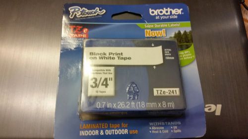 GENUINE BROTHER TZ-241 TZE-241 (2 IN PACK) 3/4&#034; BLACK ON WHITE TAPE