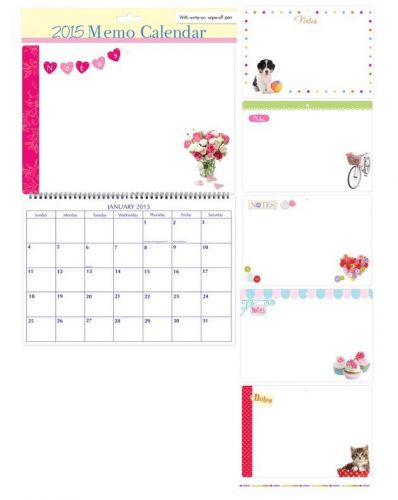 2015 memo wall calendar with write on wipe off pen - puppy dog designs for sale