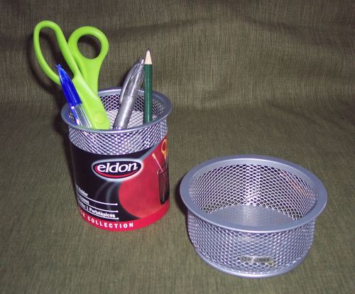 Desk organizer:2pc. set pen/pencil &amp; clip  holders- silver metal mesh:eldon -new for sale