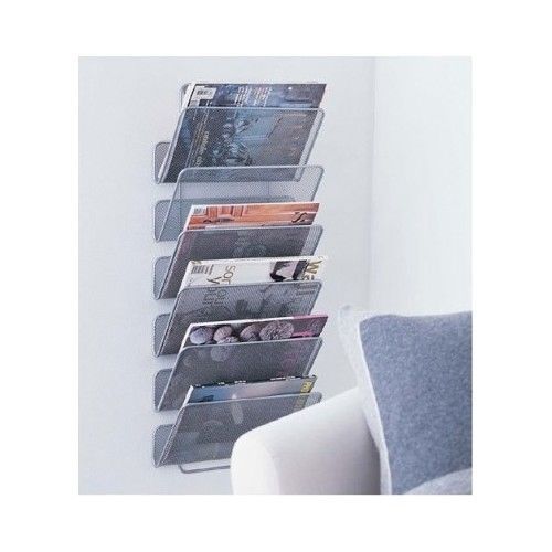 New Stailess steel Wall Mount Shelf office Magazine Rack Organizer, Large Silver