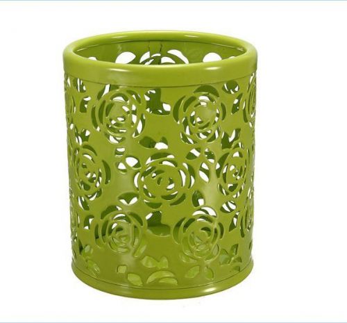 Green Hollow Rose Flower Pattern Cylinder Pen Pencil Organizer