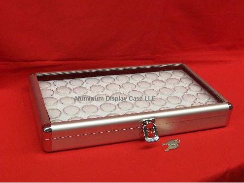 14 x 8 aluminum display case w 50lc white foam gem jars for sale