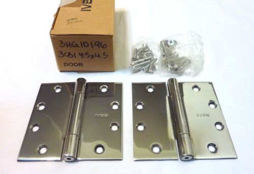 2 Ives 3CB1 4.5&#034; x 4.5&#034; US32 NRP Full Mortise Butt Hinges BRIGHT STAINLESS STEEL