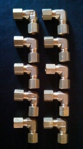 Lot of 10 parker 165c-3 brass compression elbows 3/16&#034; od tube x 3/16&#034; od tube for sale