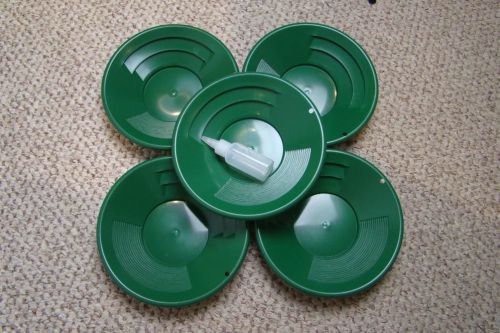 Lot of 50 - 10&#034; Green Gold Pans w/ Bottle Snuffer-Panning Kit-Mining Dbl Riffle