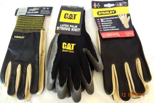 Lot of (3) three pairs work gloves new w/tags 2pr stanley &amp; 1pr cat sm~med~lg for sale