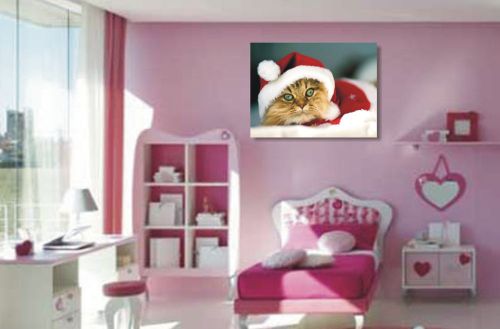 2X CANVAS ART PRINT Poster 18&#034;x24&#034; Cute Santa Cat Print Poster Wall Decor-09