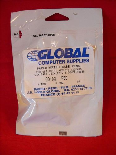 GLOBAL COMPUTER SUPPLIES PAPER PLOTTER PENS 4pk RED C0103 - NEW, NIP