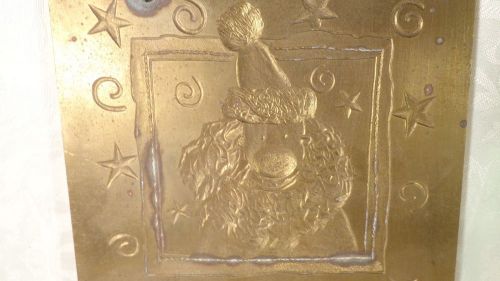 VINTAGE DYNAMIC ENGRAVING 2.4 POUND HEAVY BRASS PRINTING BLOCK PLATE SANTA CLAUS