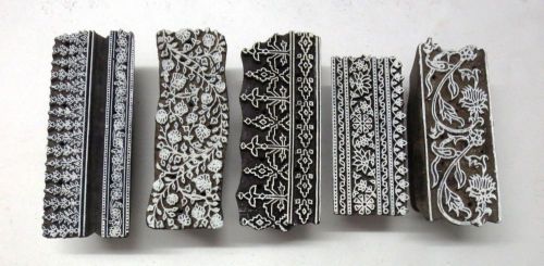 LOT OF 5 WOODEN HAND CARVED TEXTILE PRINTING FABRIC BLOCK STAMP FINE BORDERS
