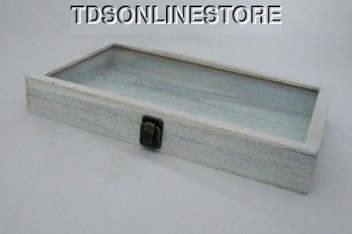 Rustic Wood Glass Top Display Case Antique White Wash Color