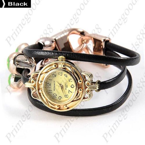 Charm spaghetti pu leather round analog quartz wrist wristwatch women&#039;s black for sale