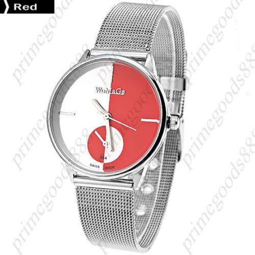 Stainless Steel Band  Round Lady Ladies Wrist Quartz Wristwatch Women&#039;s Red